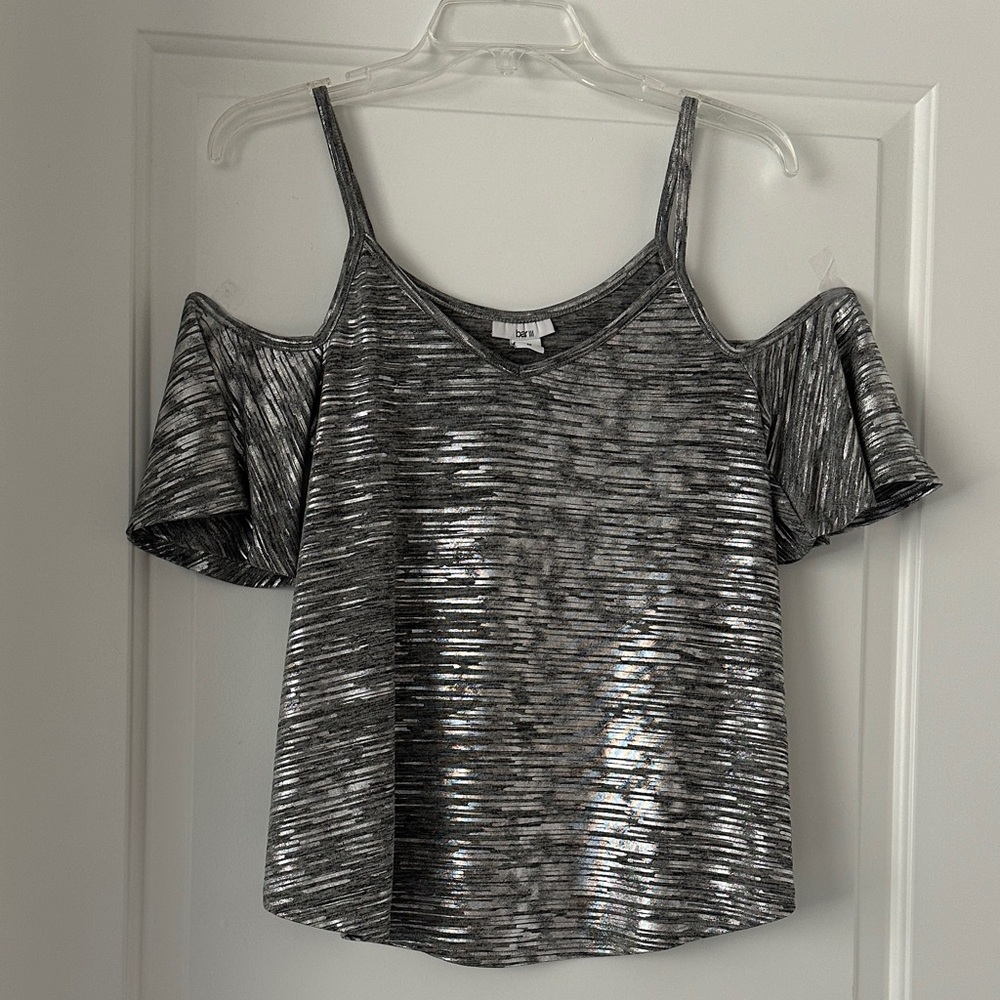Bar III Metallic Cold Shoulder Blouse